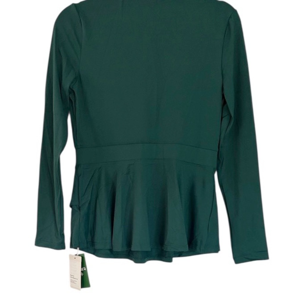 Halara Green Long Sleeve V-Neck Ruffle Hem Top Size Medium Stretch NEW With Tags - Picture 3 of 11